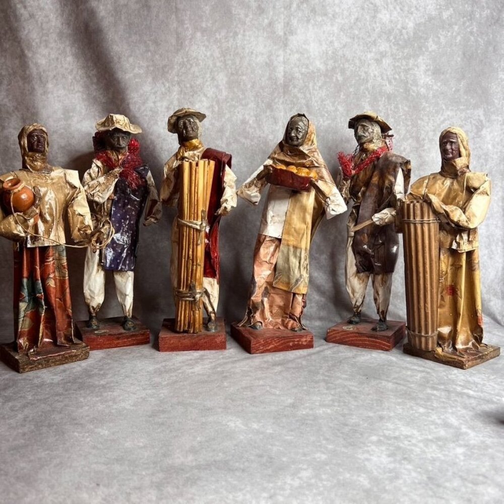 Handcrafted Paper Mache Mexican Folk Art Figurines Set Of 6 Made In Mexico READ